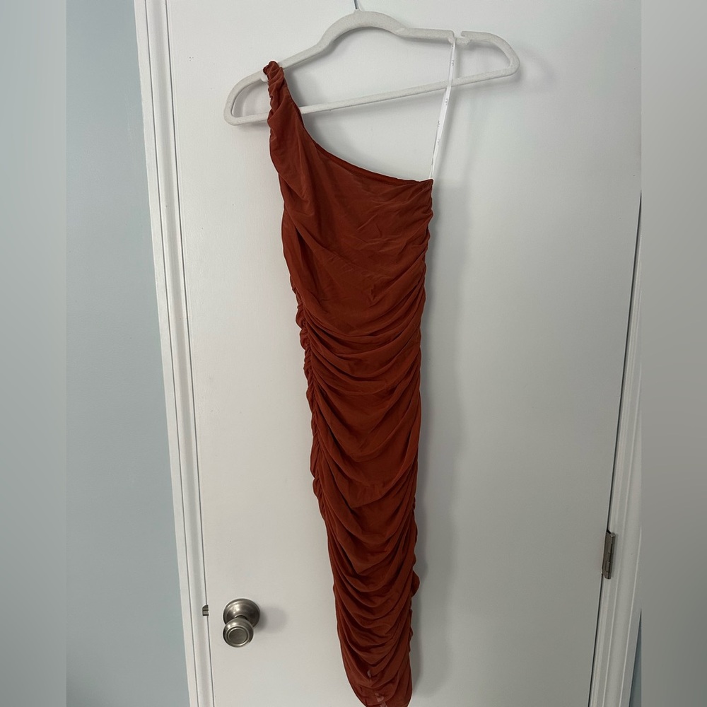 Lulu's One-Shoulder Terracotta Dress